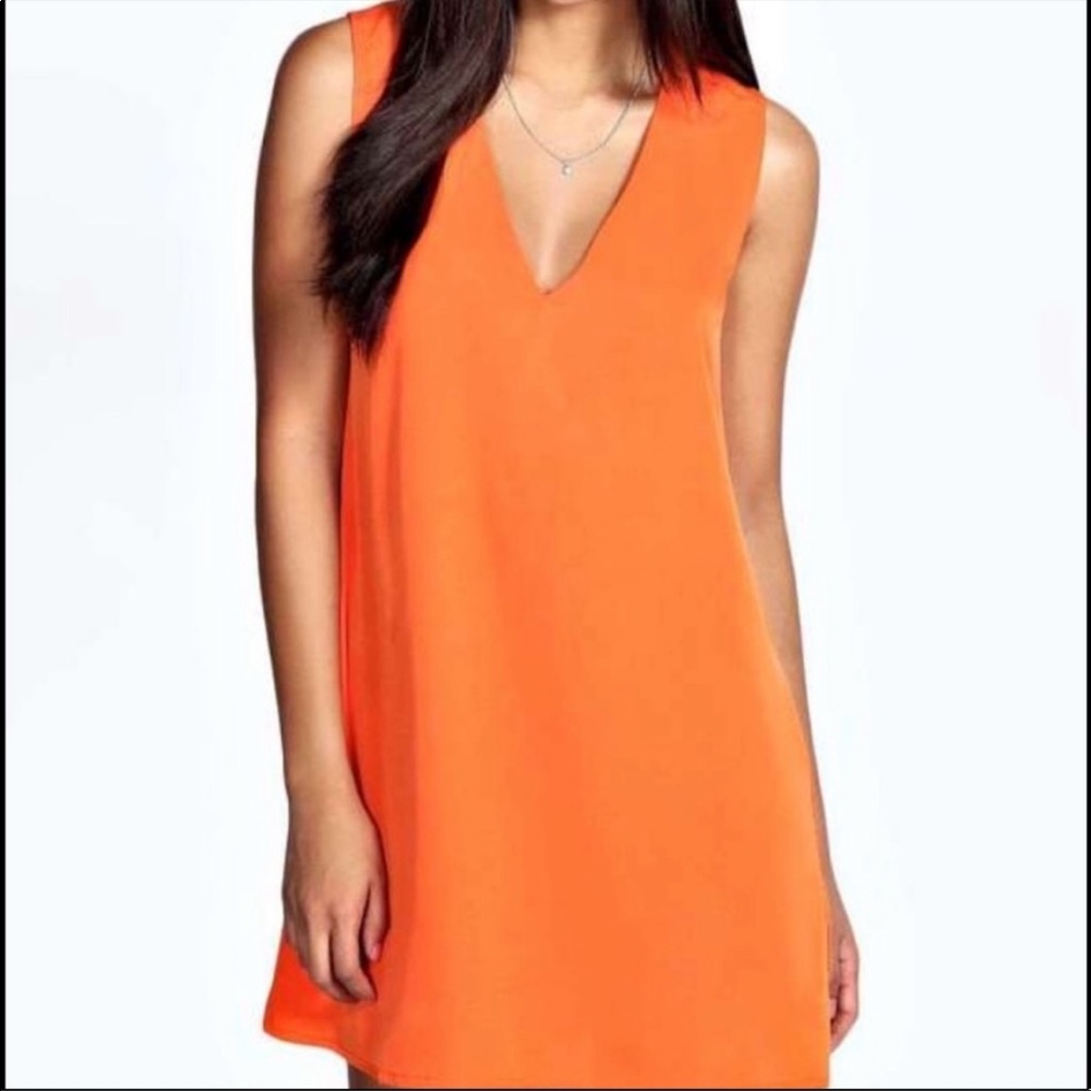 H&M Orange V-neck Dress with Pink Lining